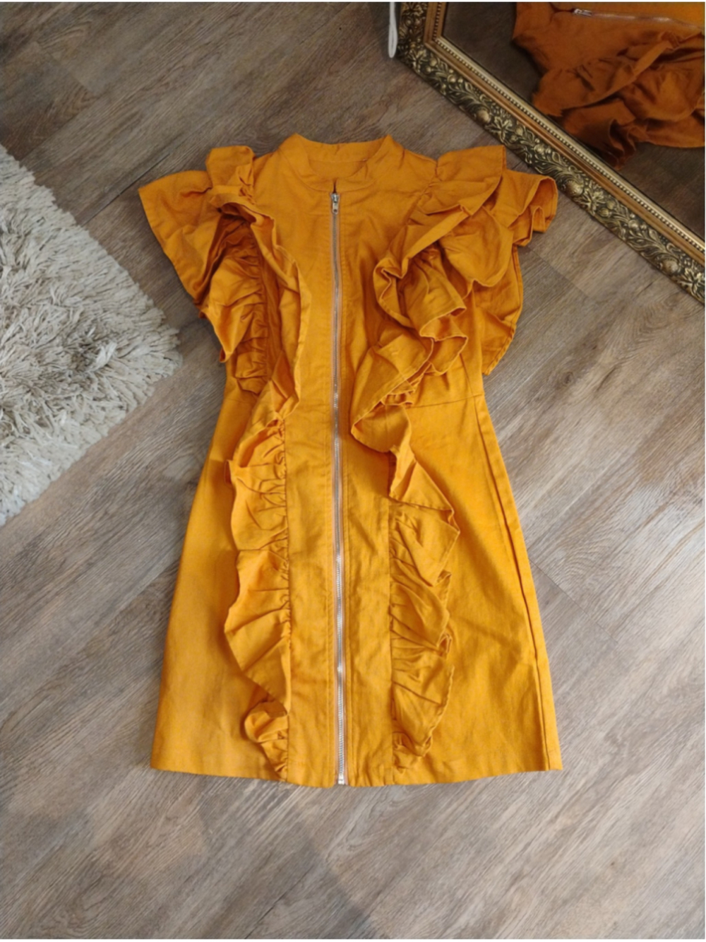Women's ZARA Yellow Ruffle Mini Dress Size M